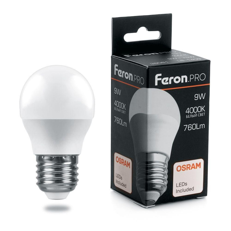 Лампа светодиодная Feron E27 9W 4000K шар матовый LB-1409 38081 в Санкт-Петербурге