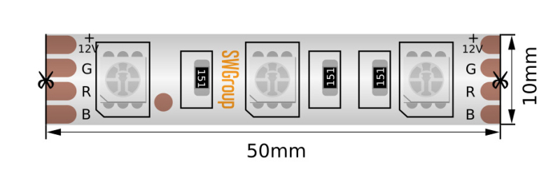 Светодиодная лента SWG SWG560-12-14.4-RGB-66-M 12В 14.4Вт 3М IP66 RGB 014784 в Санкт-Петербурге
