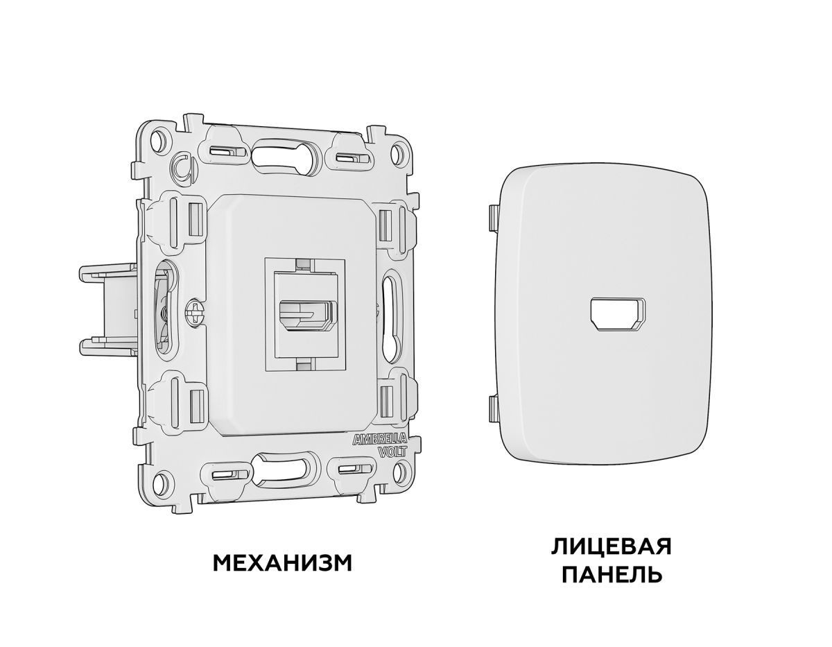Комплект механизма розетки HDMI 2.0 Ambrella Volt Omega (OP1140, VM222) MO114010 в Санкт-Петербурге