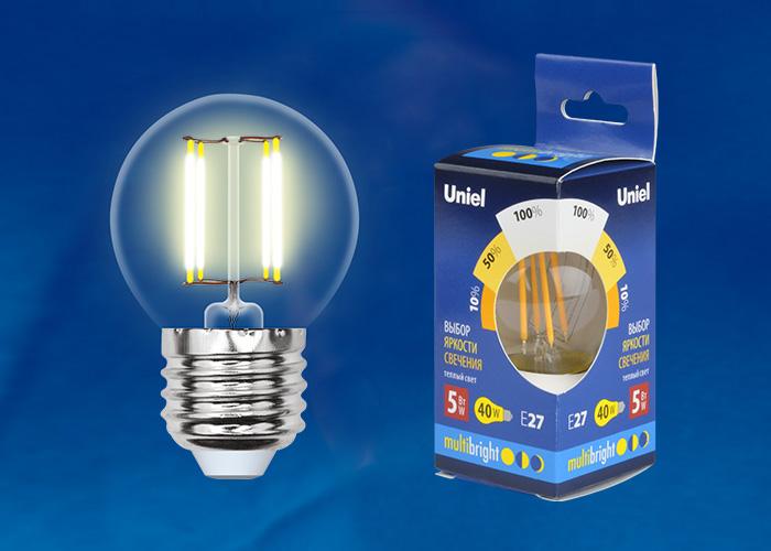 Лампа светодиодная филаментная Uniel E14 5W 3000K прозрачная LED-G45-5W/WW/E14/CL/MB GLM10TR в Санкт-Петербурге