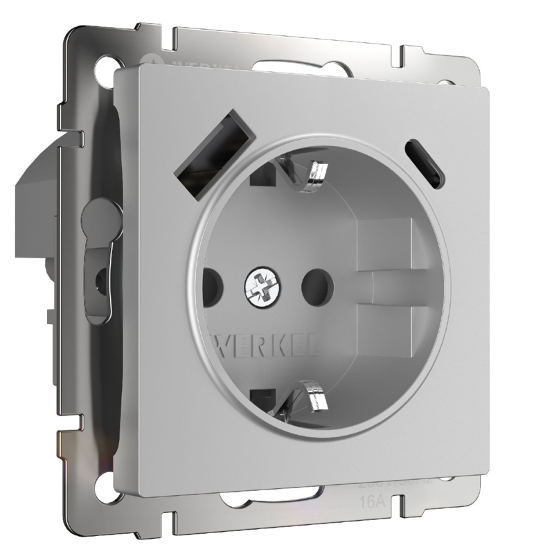 Розетка Werkel Розетка с заземлением, шторками и USB тип A+C (серебряный) W1171706 4690389206870 a067703 в Санкт-Петербурге