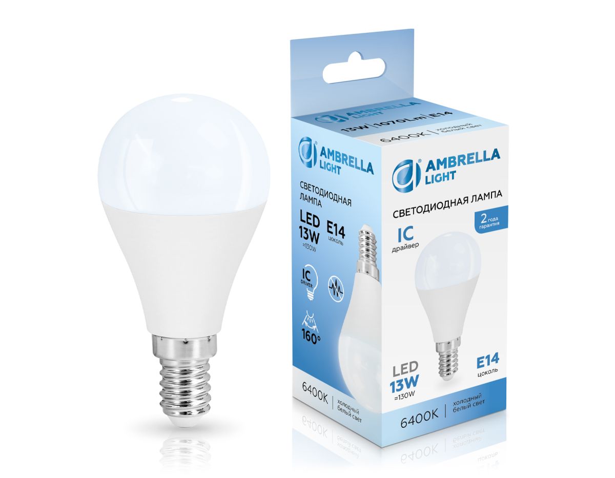 Светодиодная лампа Ambrella Light Bulbing E14 13W 6400K шар 451316 в Санкт-Петербурге