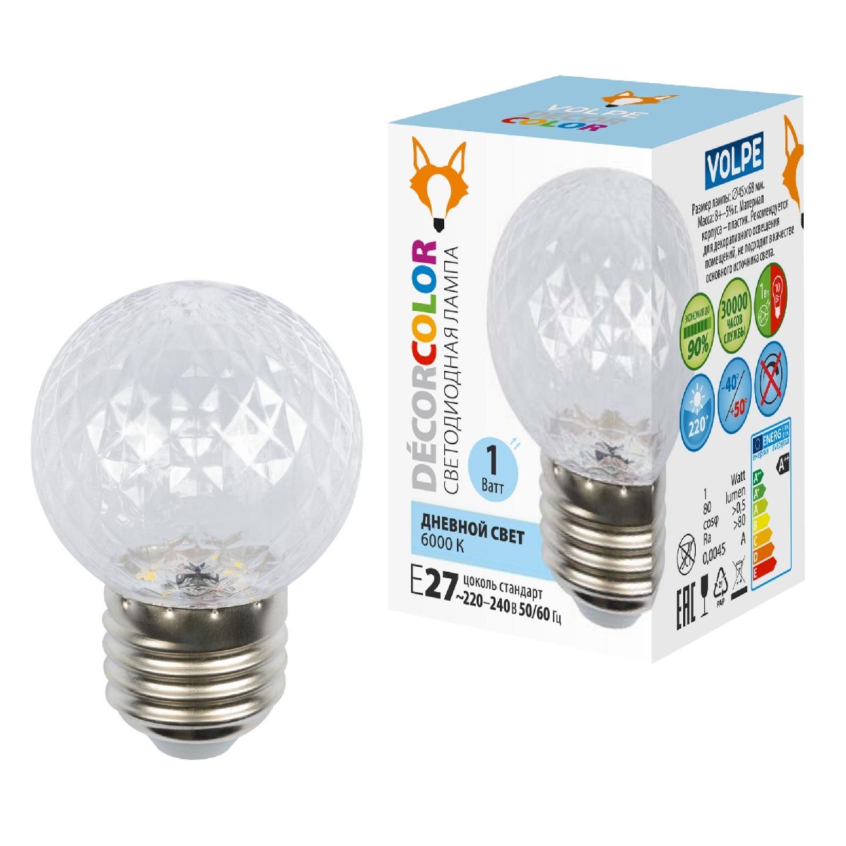 Лампа светодиодная Volpe Decor color LED-D45-1W/6000K/E27/CL/С PINEAPPLE UL-00010065 в Санкт-Петербурге