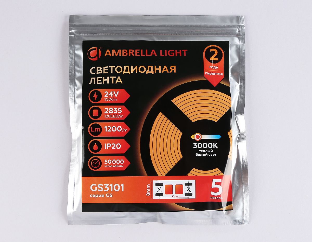 Светодиодная лента Ambrella Light LED Strip 24В 2835 10Вт/м 3000K 5м IP20 GS3101 в Санкт-Петербурге