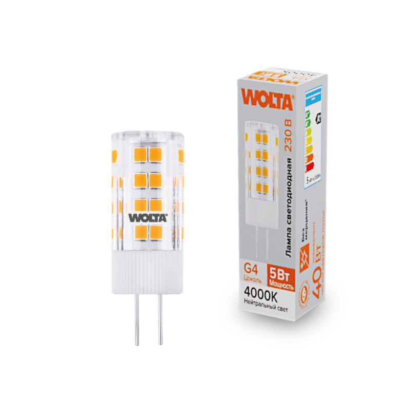 Светодиодная лампа WOLTA 5Вт 4000K G4 кукуруза матовая WSTD-JC-220V5W4KG4-C в Санкт-Петербурге