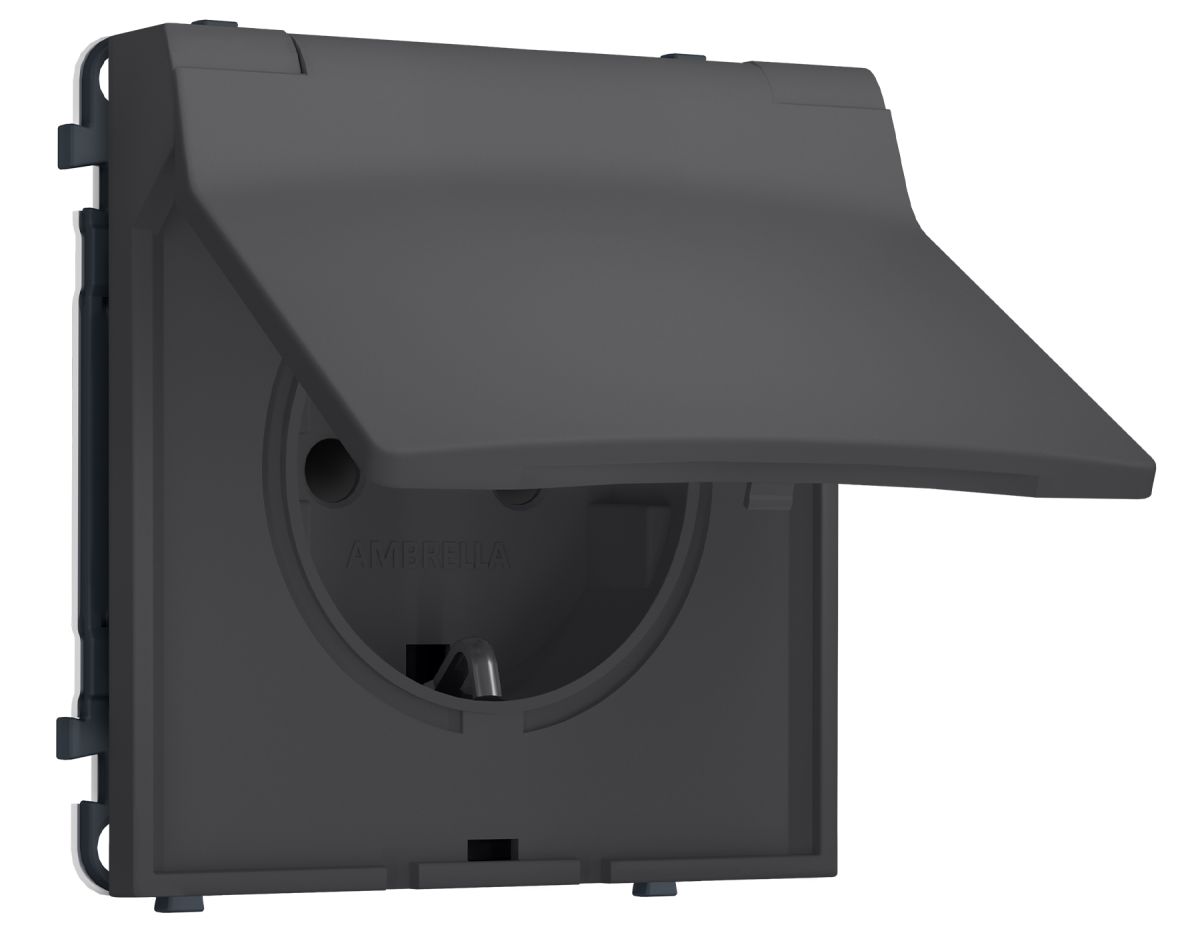 Комплект механизма электрической розетки SIGMA Графит Мягкое касание 50Hz 2P+E с/з с/ш и крышкой IP44 16A-250V QUANT PRO Ambrella Volt MS908010 (SP9080, PR141) в #REGION_NAME_DECLINE_PP#