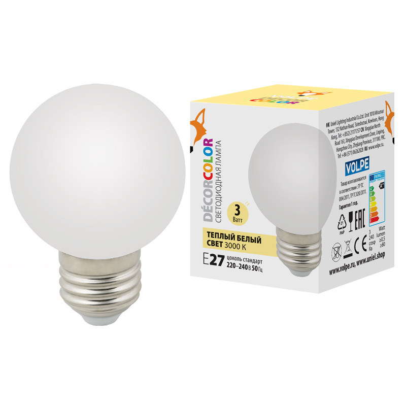 Лампа светодиодная Volpe E27 3W 3000K матовая LED-G60-3W/3000K/E27/FR/С UL-00006955 в Санкт-Петербурге