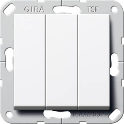 Выключатель трехклавишный Gira System 55 10A 250V чисто-белый глянцевый 284403 в Санкт-Петербурге