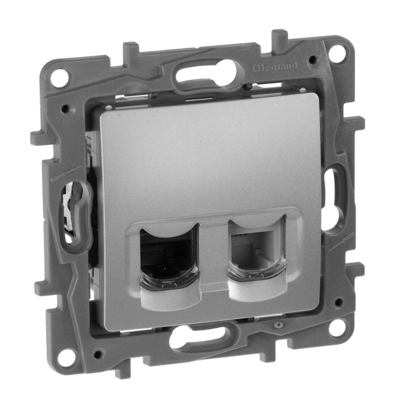Розетка комбинированная RJ11+RJ45 Legrand Etika 5 кат UTP алюминий 672452 в Санкт-Петербурге