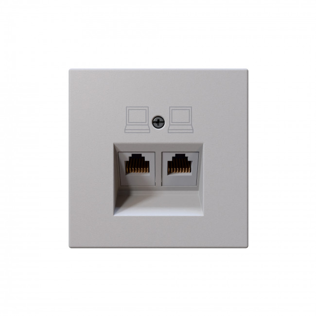 Интернет-розетка RJ45 двойная с накладкой, цвет Черный матовый (soft touch) Jasmart FD6106PWM в Санкт-Петербурге