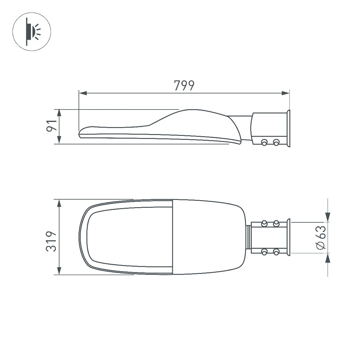 Уличный консольный светильник Arlight OXOR-TURI-799х319-240W Warm3000 (GR, 144x75 deg, 230V) 053869 в Санкт-Петербурге