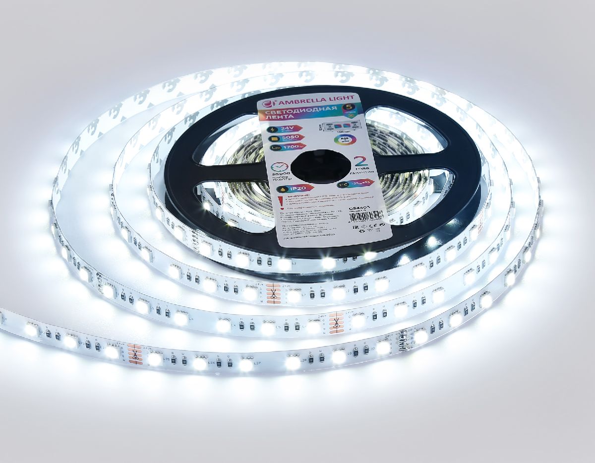 Светодиодная лента Ambrella Light LED Strip 24В 5050 10Вт/м RGBW+6500K 5м IP20 GS4403 в Санкт-Петербурге