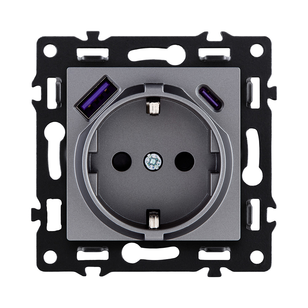 Розетка штепсельная SCHUKO 16A/250 В с USB A+C 20W, серый Kollinger Asthetik AS-016GY в #REGION_NAME_DECLINE_PP#