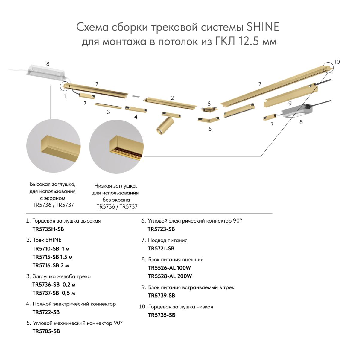 Декоративная заглушка желоба трека Denkirs Shine Base TR5737-SB в Санкт-Петербурге