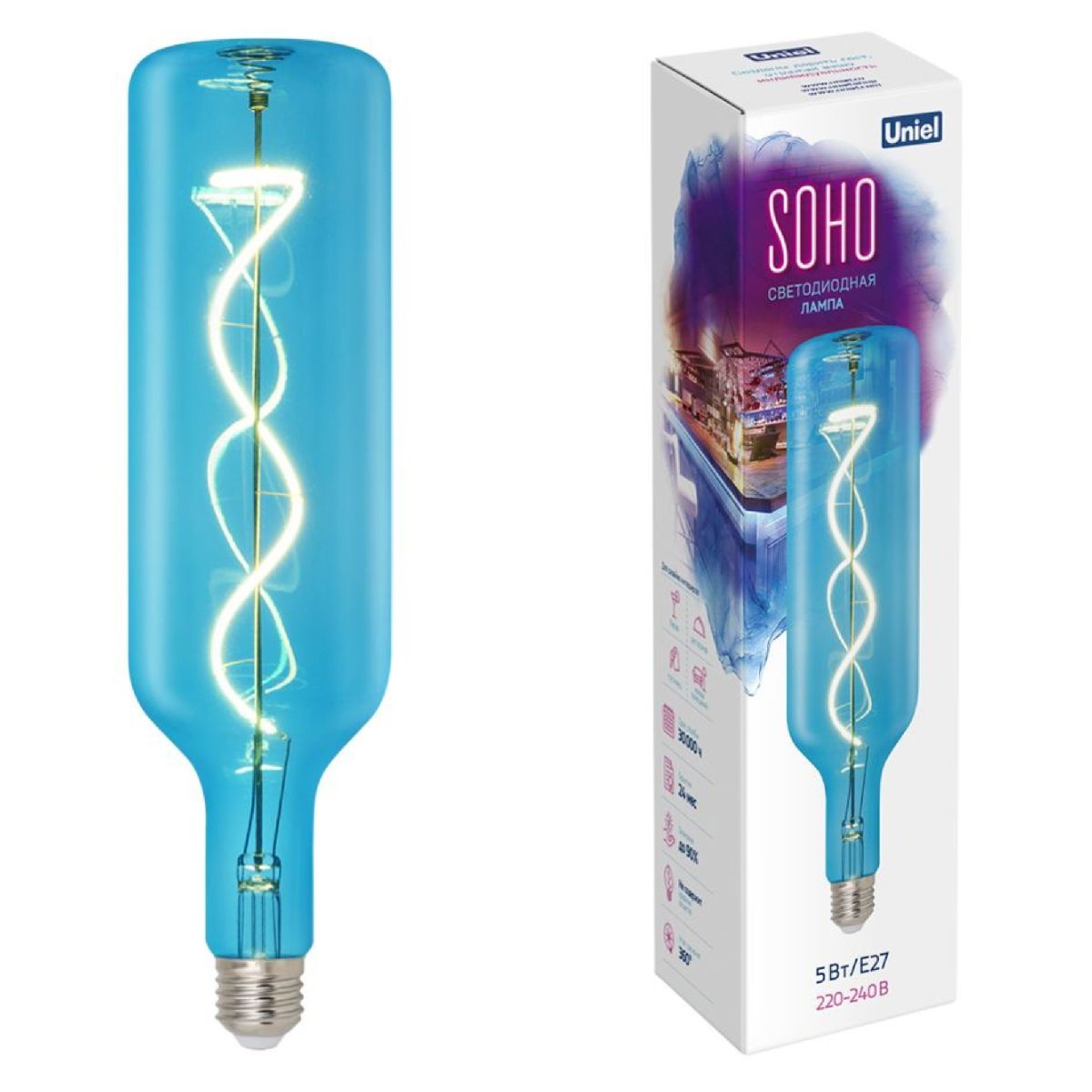 Лампа светодиодная Uniel LED-SF21-5W/SOHO/E27/CW BLUE GLS77BL UL-00007628 в Санкт-Петербурге