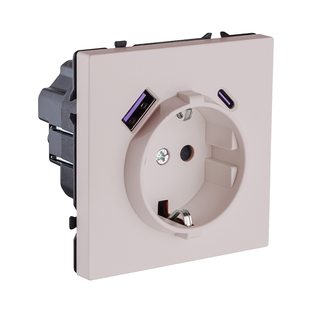 Розетка штепсельная SCHUKO 16A/250 В с USB A+C 20W, кашемир матовый Kollinger Eclipse EC-016CM в #REGION_NAME_DECLINE_PP#