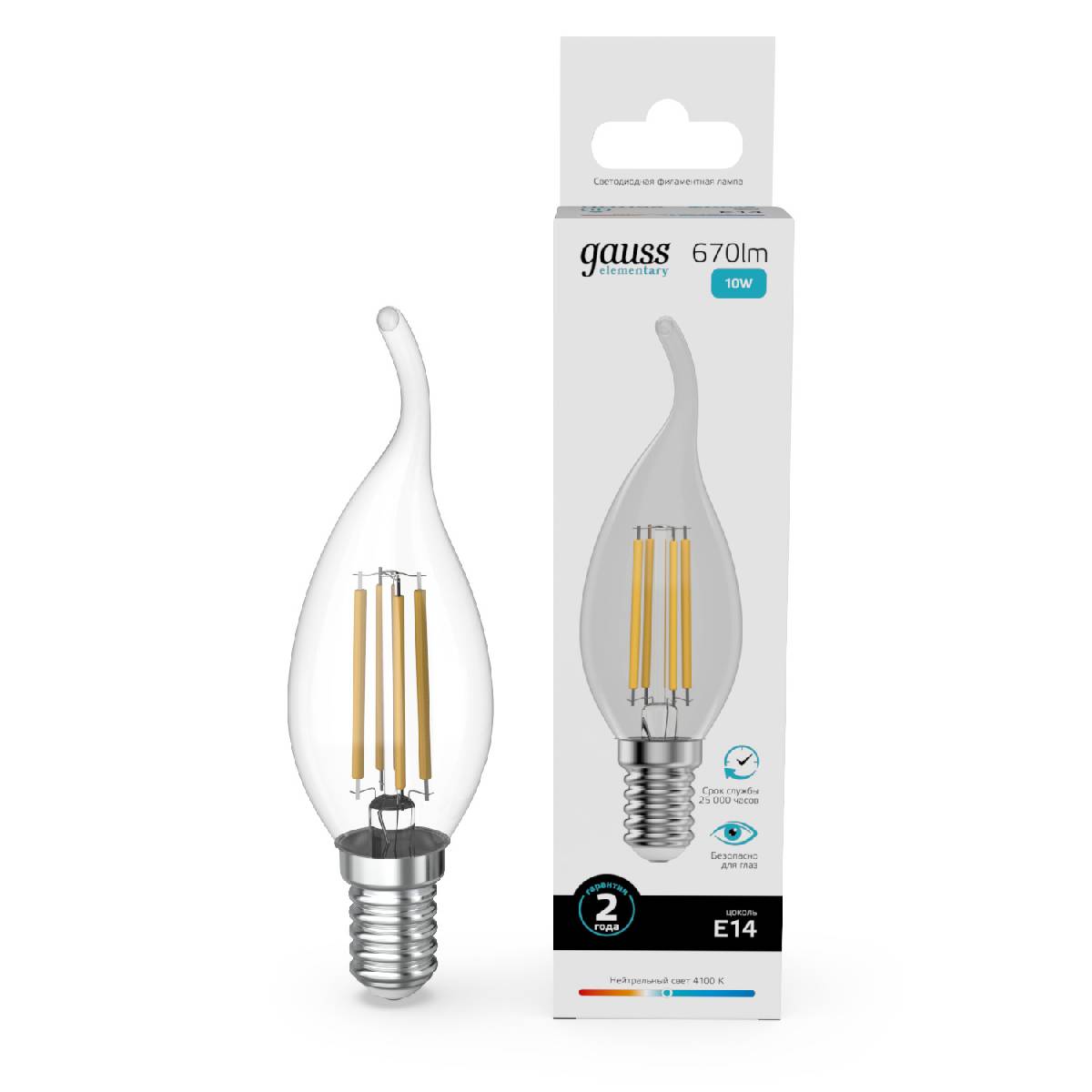 Лампа светодиодная Gauss Filament Elementary E14 10W 4100K 42120 в Санкт-Петербурге