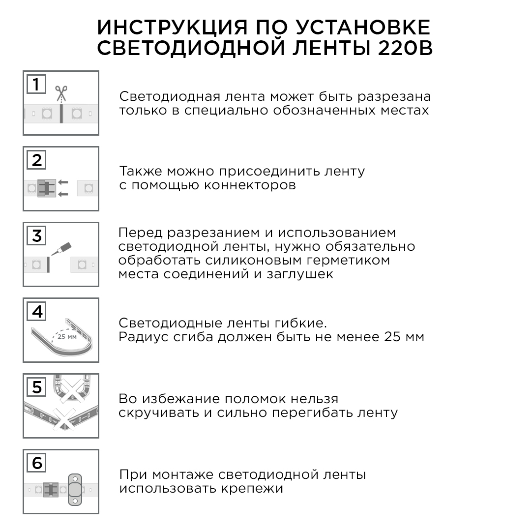 Комплект светодиодной ленты Apeyron 220В 4,8Вт/м smd3528/2835 60д/м IP65 300Лм/м 5м 6000К (сетевой шнур, заглушка, крепежи)  10-04 в Санкт-Петербурге