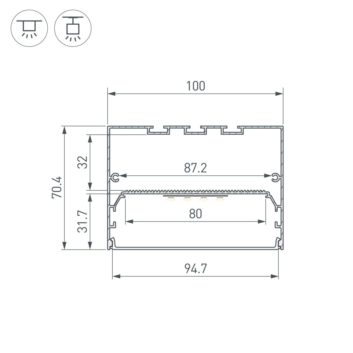 Профиль Arlight POWER-W100H70-2000 ANOD (Алюминий) 049944 в Санкт-Петербурге