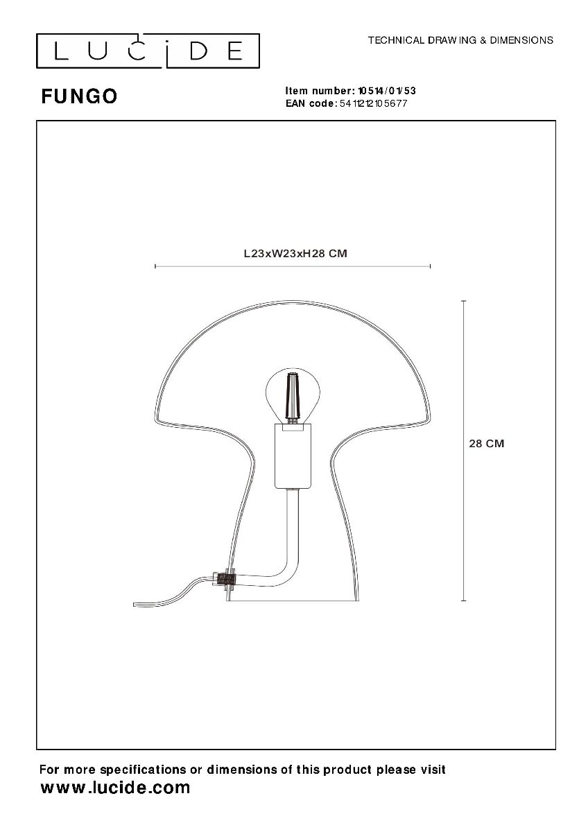 Настольная лампа Lucide Fungo 10514/01/53 в #REGION_NAME_DECLINE_PP#