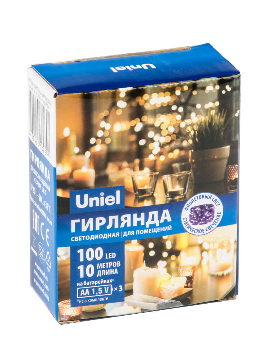 Светодиодная гирлянда Uniel Роса (UL-00007187) фиолетовый ULD-S1000-100/SCB/3AA Purple IP20 Dew в Санкт-Петербурге