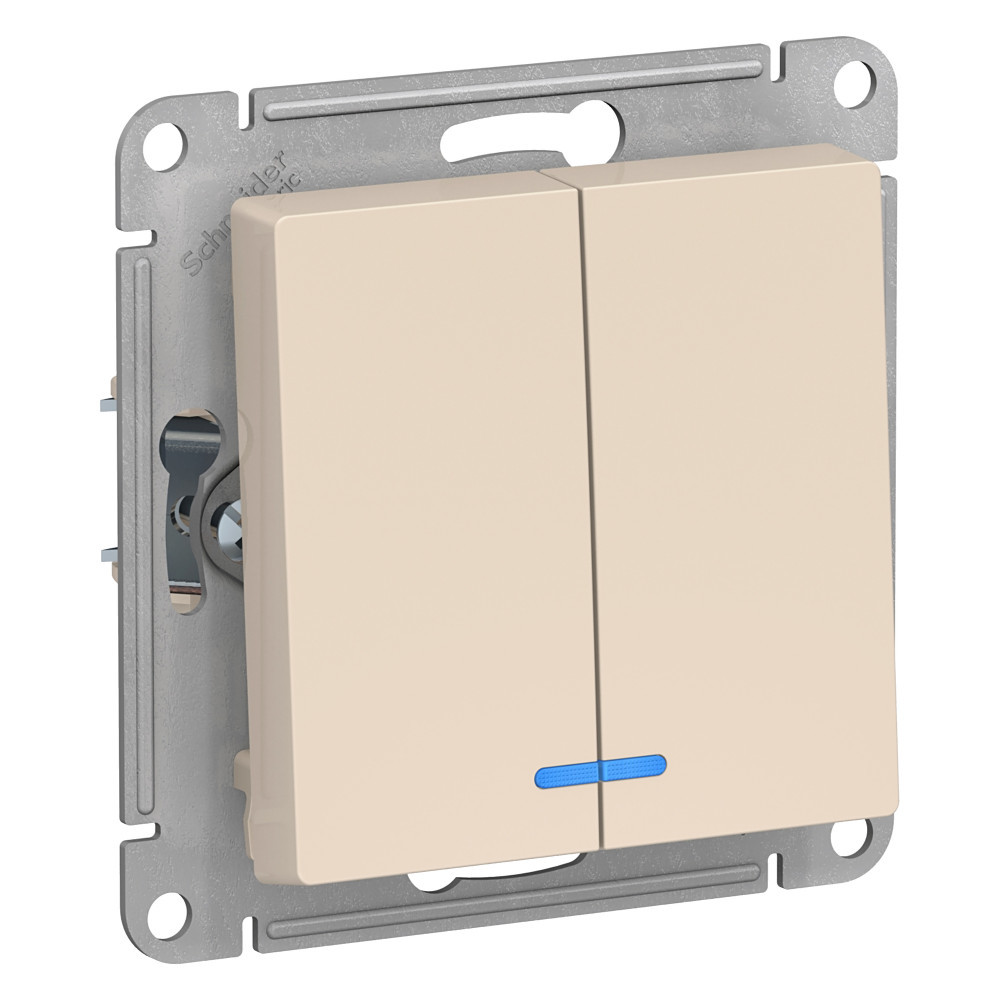 Выключатель 2-клавишный с подсветкой, сх.5а, 10АХ Systeme Electric AtlasDesign ATN000253 в Санкт-Петербурге