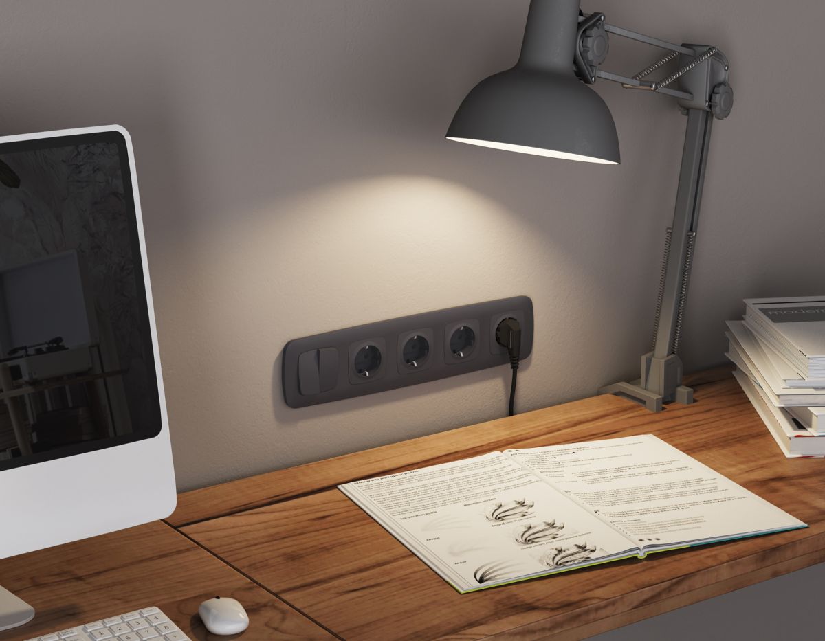 Комплект механизма 2-клавишного перекрестного выключателя Ambrella Volt 10A-250V OMEGA MO903030 Графит soft touch QUANT (OP9030, VM125) в Санкт-Петербурге