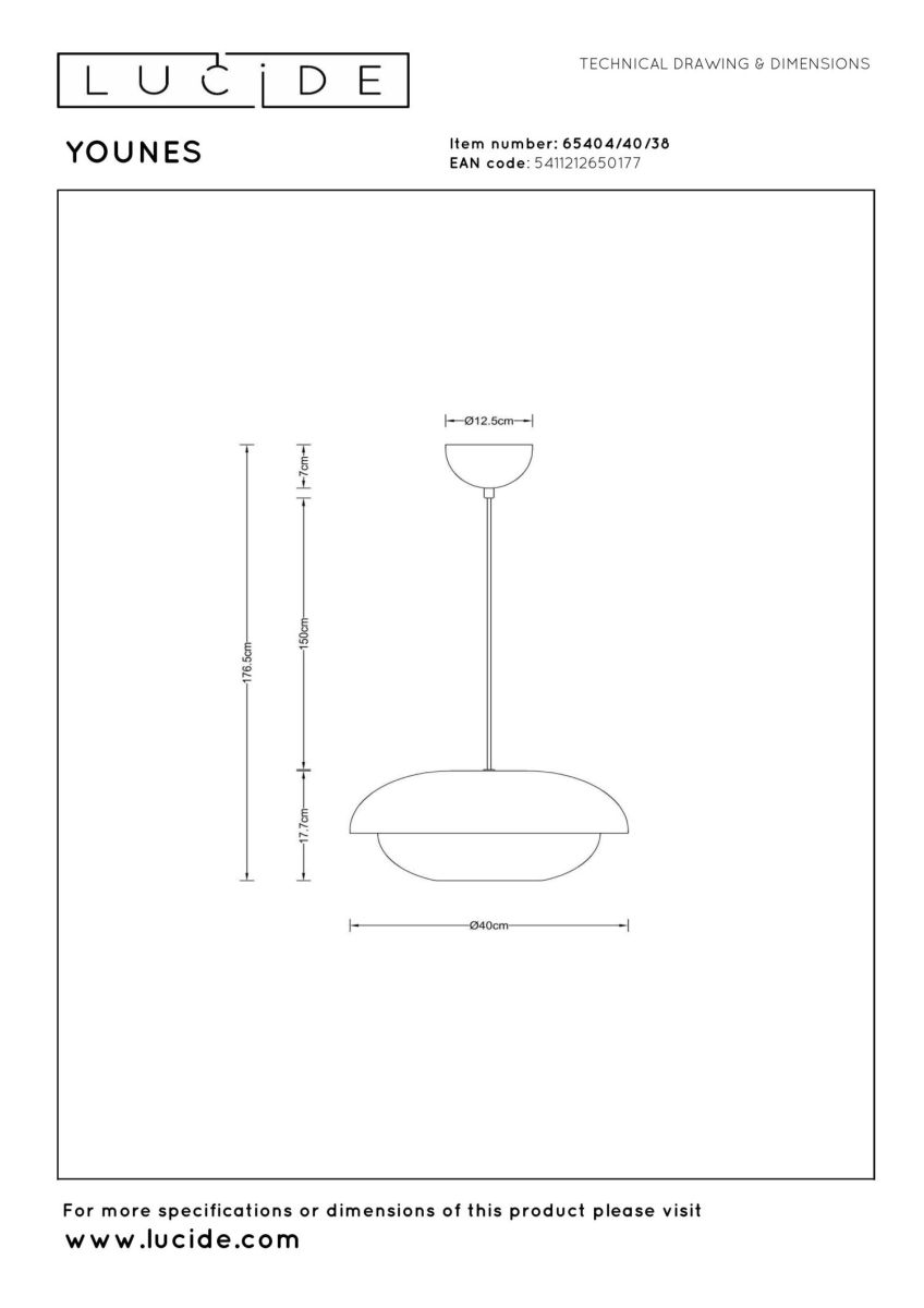 Подвесной светильник Lucide Younes 65404/40/38 в Санкт-Петербурге