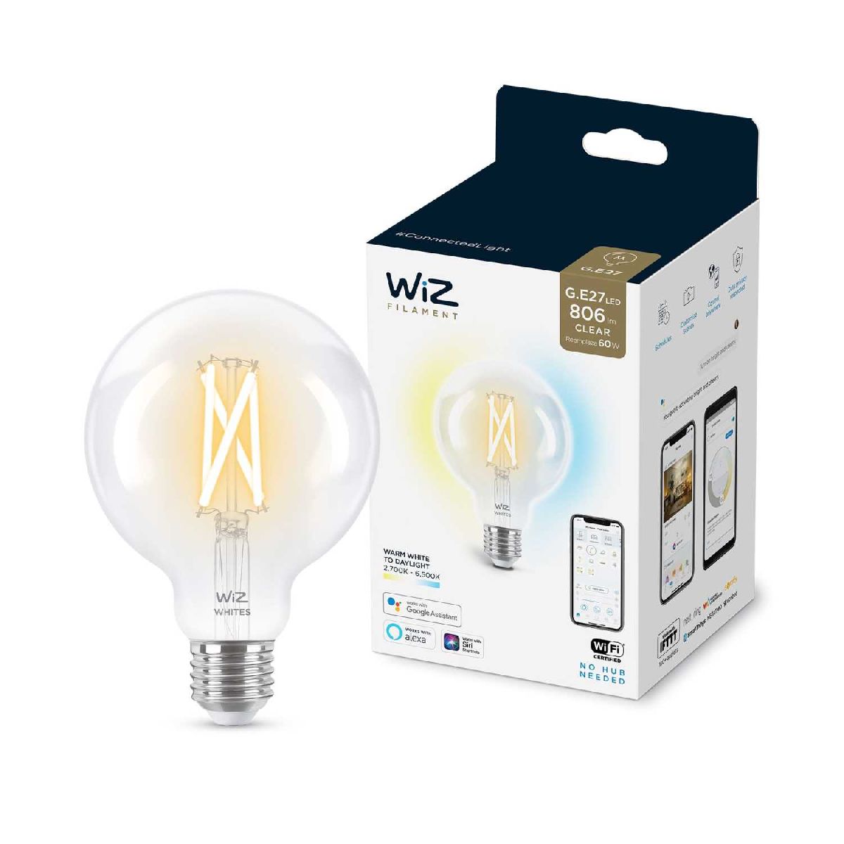 Умная светодиодная лампа Wiz Wi-Fi BLE60WG95E27927-65CL1PF/6 E27 7W 2700/6500K 929003018201 в Санкт-Петербурге