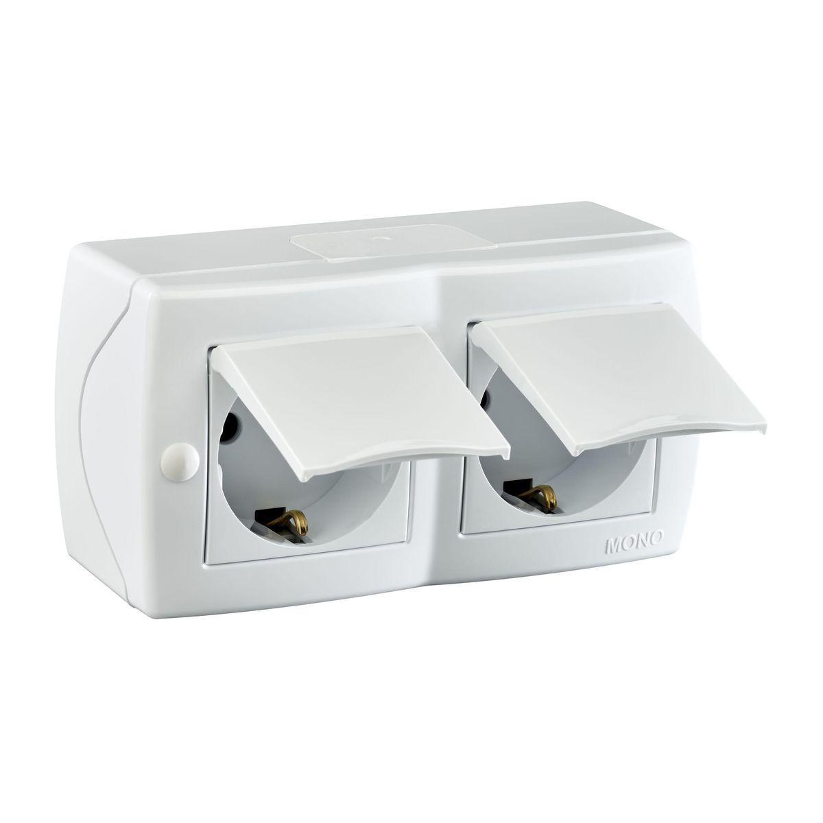Розетка на 2 поста с заземлением и крышкой Mono Electric Octans IP20 16А 250В белый 104-010101-184 в Санкт-Петербурге