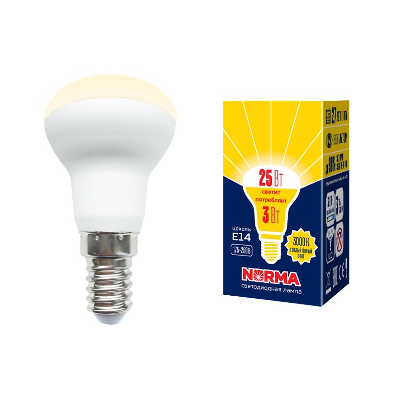 Лампа светодиодная Volpe Norma LED-R39-3W/3000K/E14/FR/NR картон UL-00005625 в Санкт-Петербурге