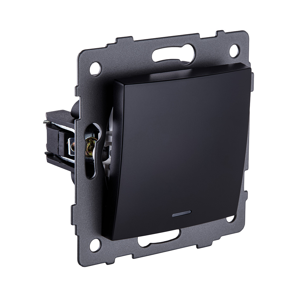 Выключатель кнопочный 1-клавишный 10А/250В с LED подсветкой, изогнутый, черный Kollinger REA-R-013BK для Aspekt, Eleganz, Reflex в Санкт-Петербурге