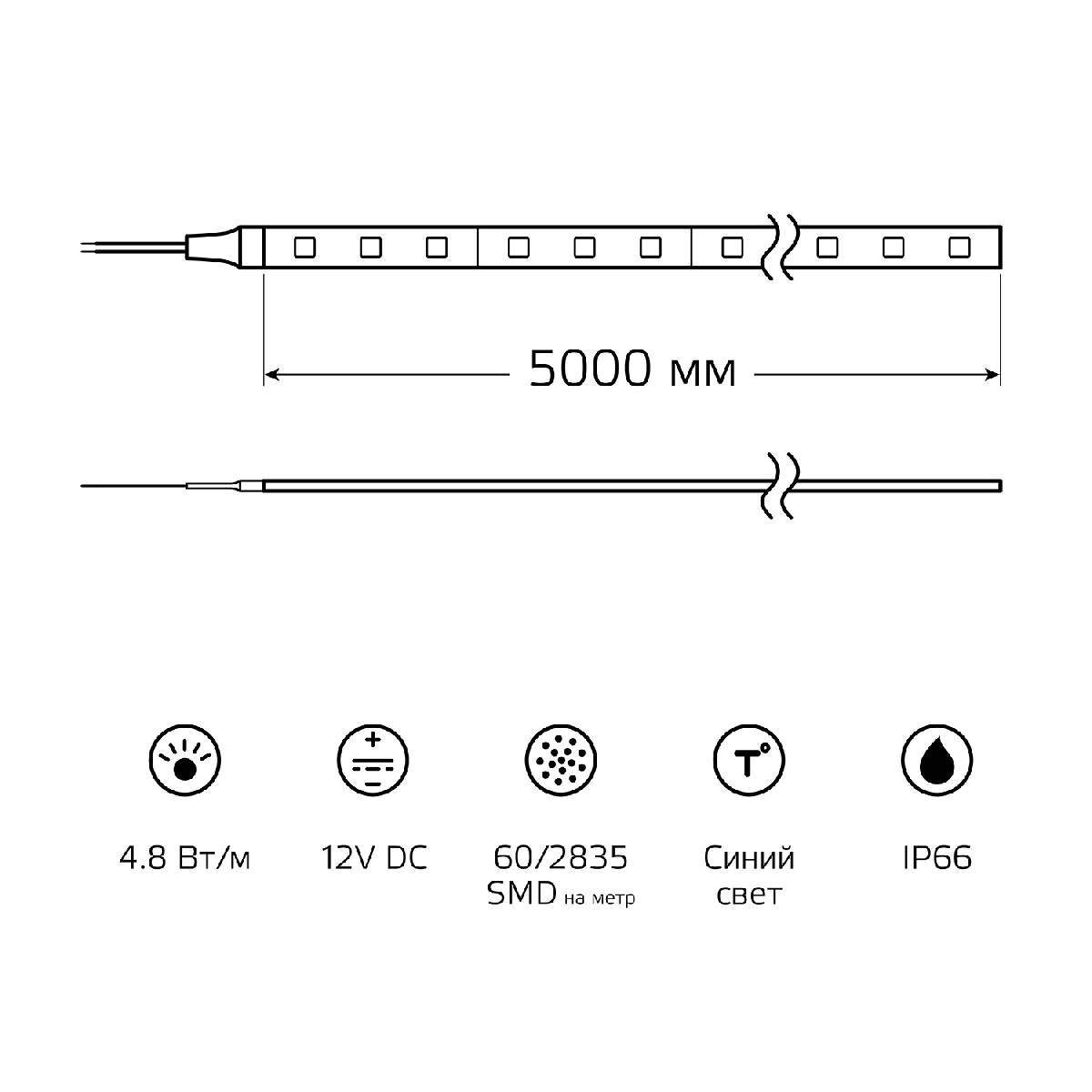 Светодиодная влагозащищенная лента Gauss 4,8W/m 60LED/m 2835SMD синий 5M 311000505 в Санкт-Петербурге