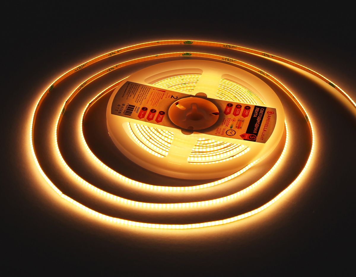 Светодиодная лента Ambrella Light Illumination COB 384Led/ 7W m/ 24V IP20 3000K/ 5m*3mm*2mm (2 конт.) GS4601 в Санкт-Петербурге