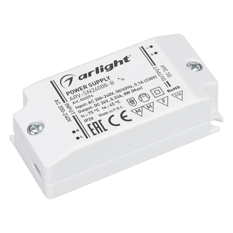 Блок питания Arlight ARV-SN24008-B (24V, 0.33A, 8W) 033274 в Санкт-Петербурге