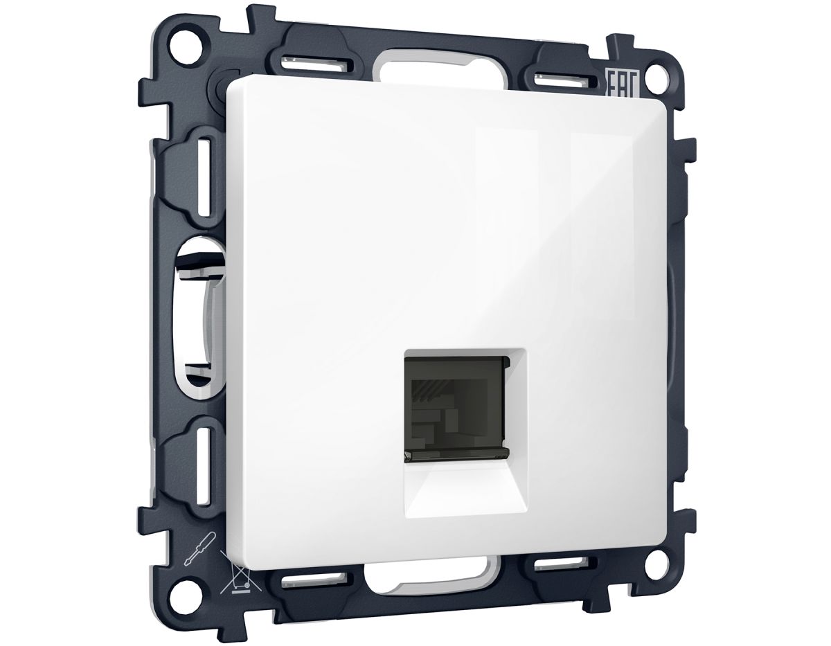 Комплект механизма компьютерной розетки RJ-45 экранированной с автоматической защитной шторкой Alfa Белый глянец Quant Ambrella Volt MA112005 (AP1120, VM185) в Санкт-Петербурге