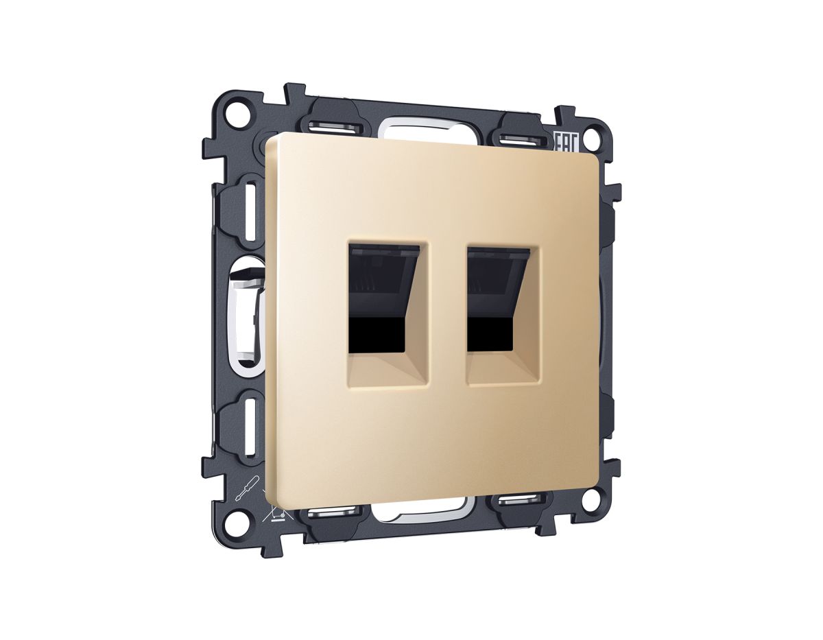 Комплект механизма компьютерной двойной розетки RJ-45 Ambrella Volt MA612110 (8P8C) CAT6 с автоматической защитной шторкой Alfa Шампань Quant в Санкт-Петербурге