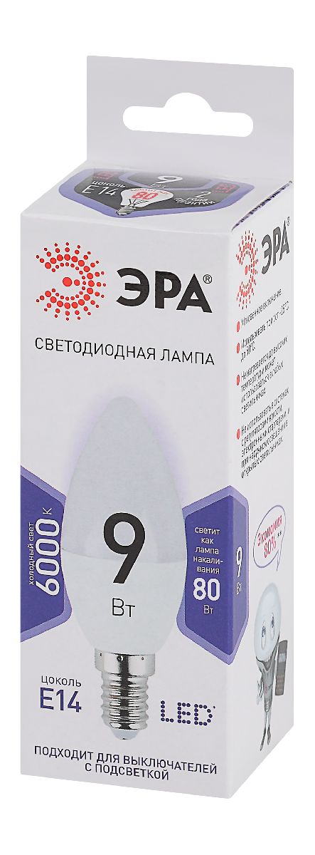 Лампа светодиодная Эра E14 9W 6000K LED B35-9W-860-E14 Б0031403 в Санкт-Петербурге