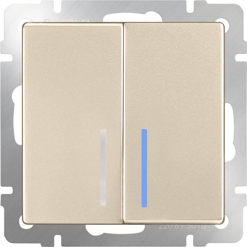 Выключатель Werkel двухклавишный с подсветкой шампань WL11-SW-2G-LED 4690389124662 в #REGION_NAME_DECLINE_PP#