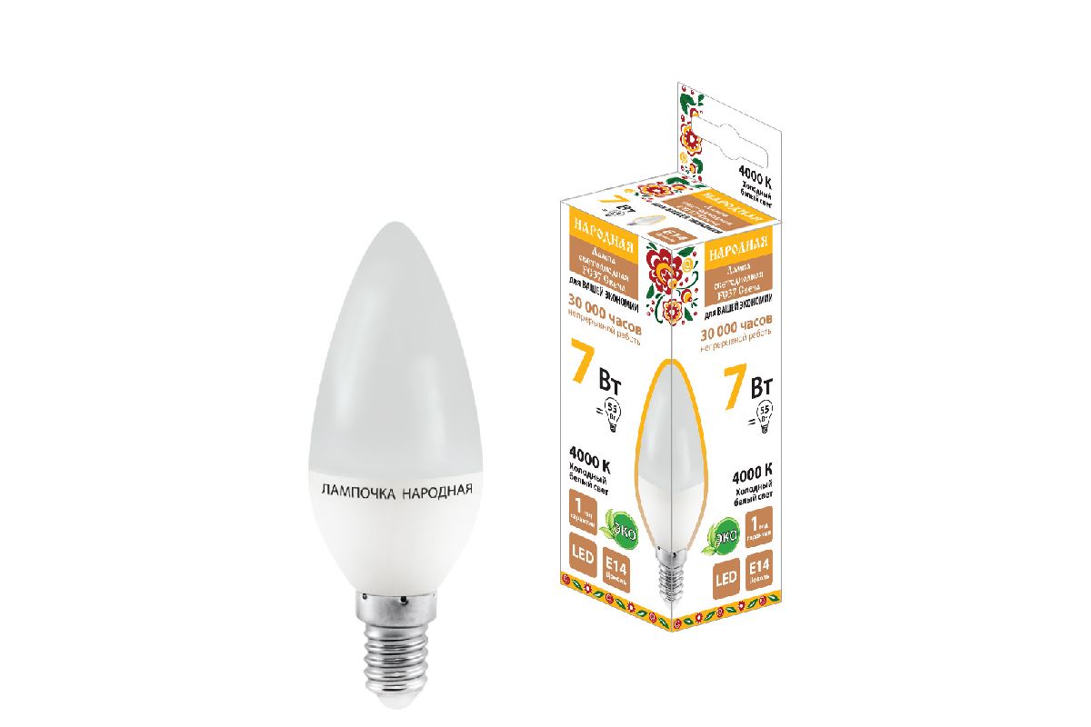 Лампа светодиодная TDM Electric Народная Е14 7W 4000K матовая SQ0340-0192 в Санкт-Петербурге