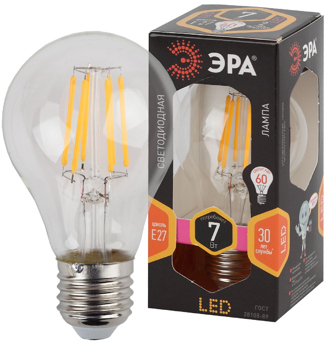 Лампа светодиодная Эра E27 7W 2700K F-LED A60-7W-827-E27 Б0043432 в Санкт-Петербурге