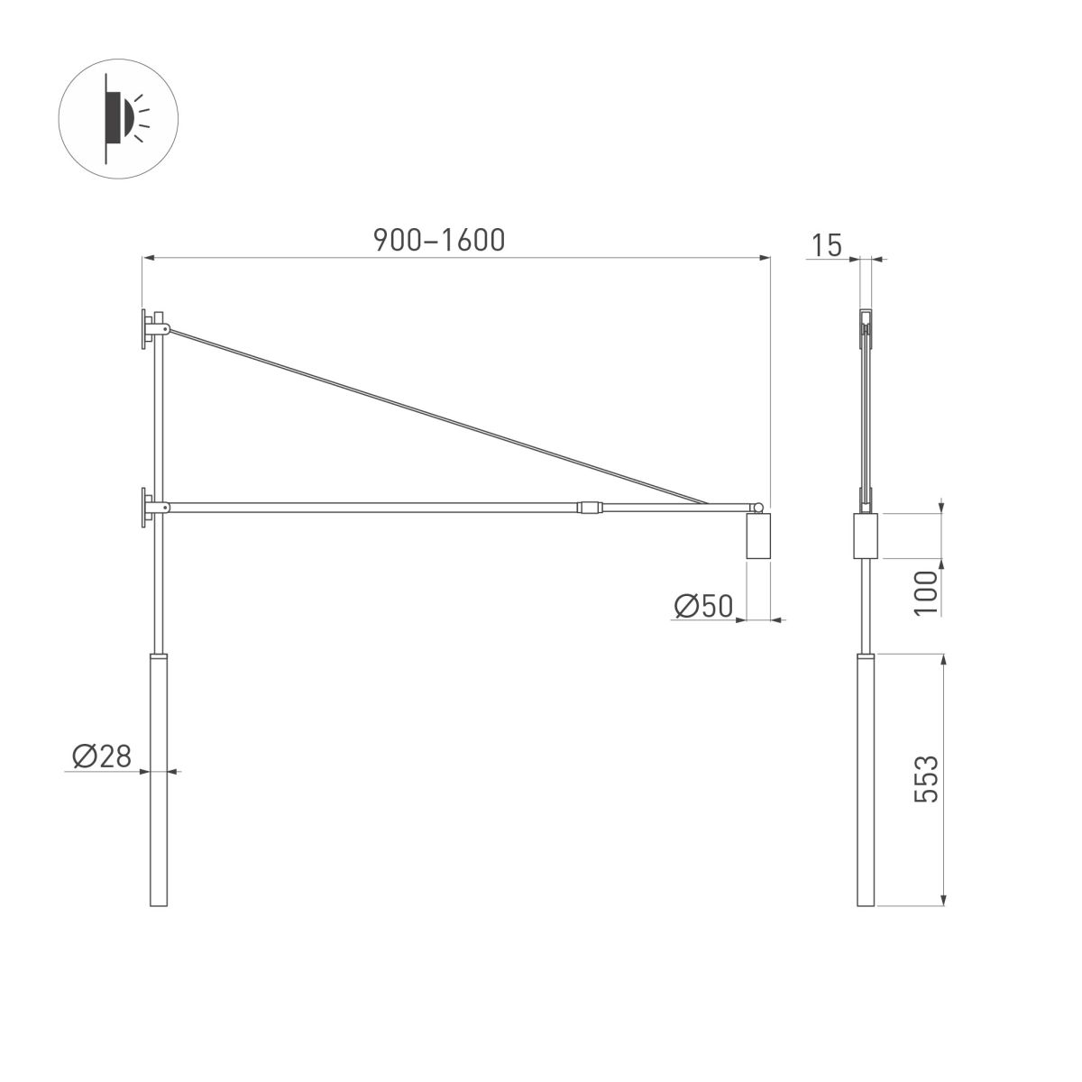 Настенный светильник Arlight SP-KANEL-WALL-6W Warm3000 (BK, 36 deg, 230V, TELESCOPIC) (IP20 Металл) 059601 в Санкт-Петербурге