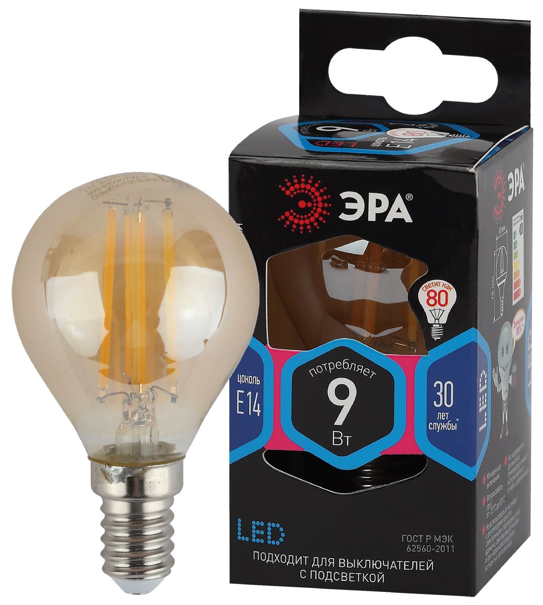 Лампа светодиодная Эра E14 9W 4000K F-LED P45-9W-840-E14 gold Б0047028 в #REGION_NAME_DECLINE_PP#