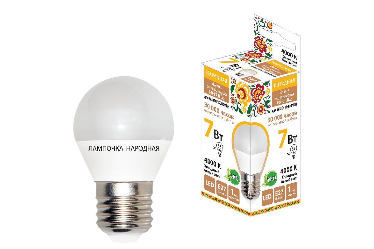 Лампа светодиодная TDM Electric Народная E27 7W 4000K матовая SQ0340-0189 в Санкт-Петербурге