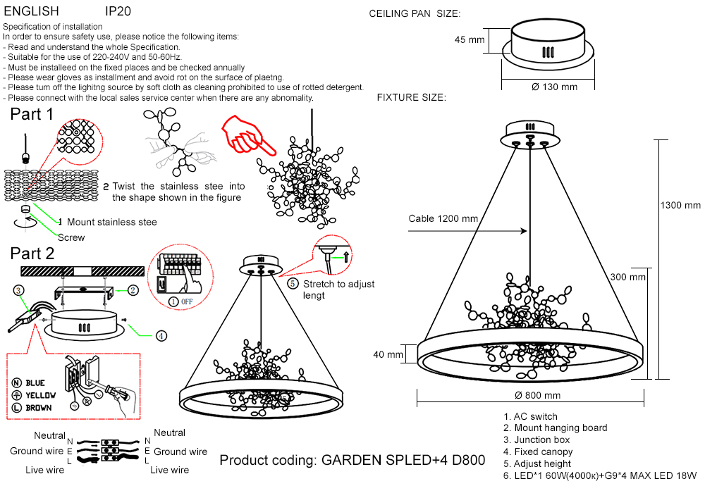 Подвесная люстра Crystal Lux GARDEN SPLED+4 D800 CHROME в #REGION_NAME_DECLINE_PP#