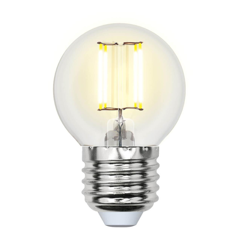 Лампа светодиодная филаментная (UL-00002203) Uniel E27 6W 3000K прозрачная LED-G45-6W/WW/E27/CL GLA01TR в Санкт-Петербурге