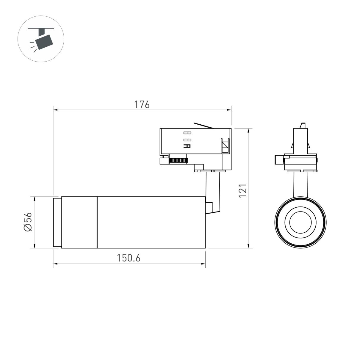 Трековый трехфазный светильник Arlight LGD-GESTIA-TRACK-4TR-R56-15W Day4000 (BK-NI, 20-45 deg, 230V) (IP20 Металл) 059390 в Санкт-Петербурге