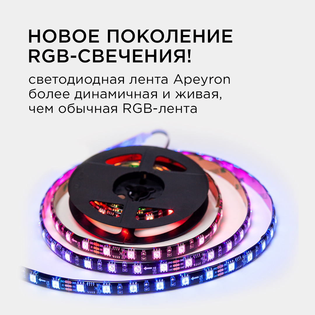 Комплект адресной светодиодной ленты Apeyron 24В 14,4Вт/м smd5050 60д/м IP65 2м RGB (адаптер питания, контроллер) 10-97 в Санкт-Петербурге