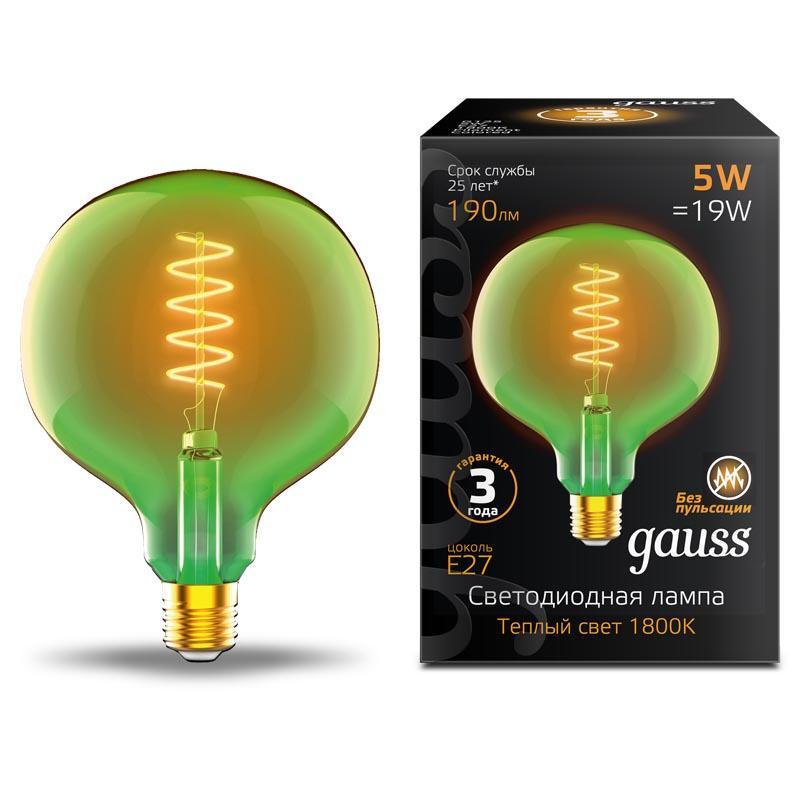 Лампа светодиодная диммируемая филаментная Gauss E27 5W 1800K шар зеленый 1012802105 в Санкт-Петербурге