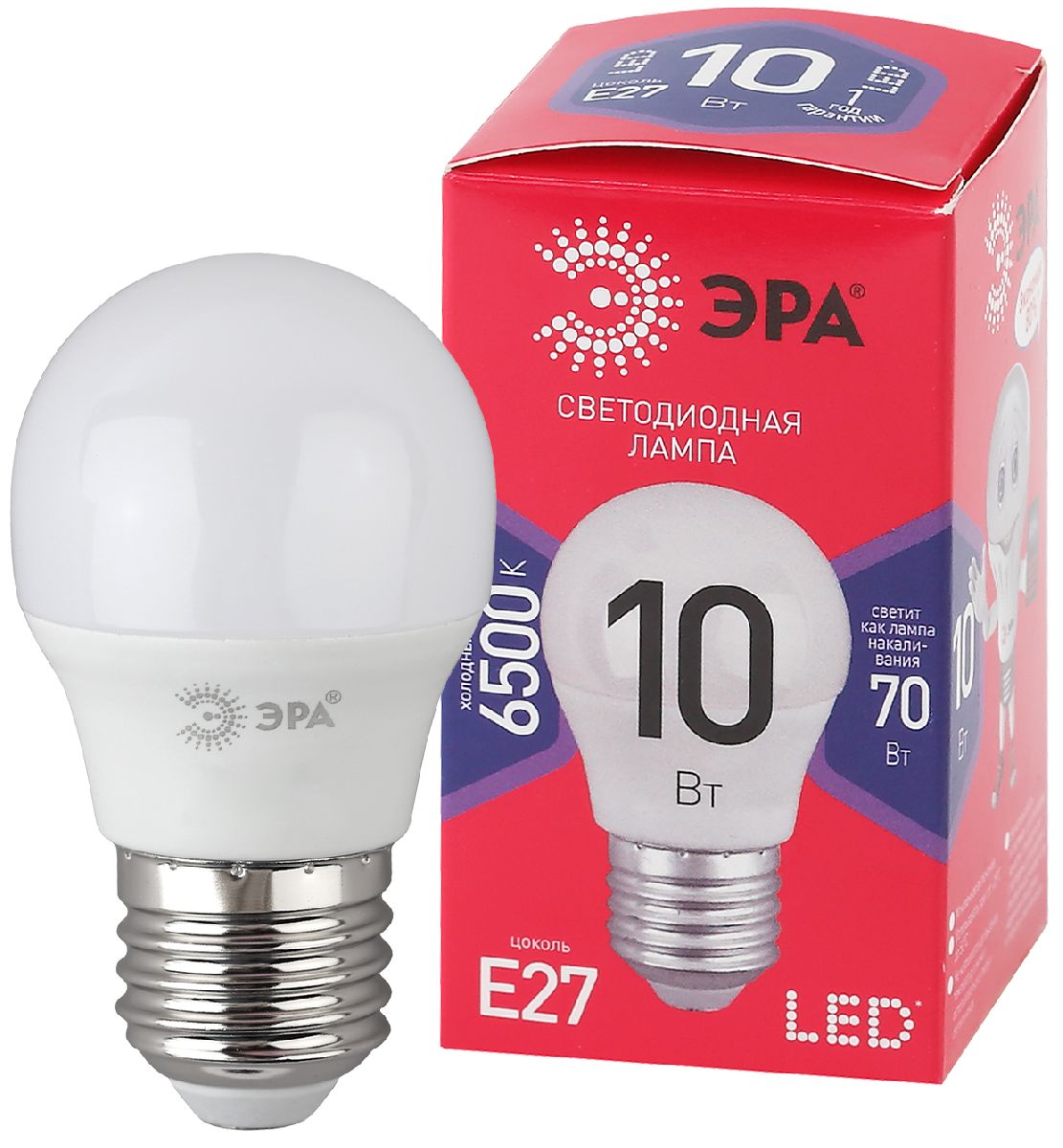 Лампа светодиодная Эра E27 10W 6500K LED P45-10W-865-E27 R Б0045355 в Санкт-Петербурге